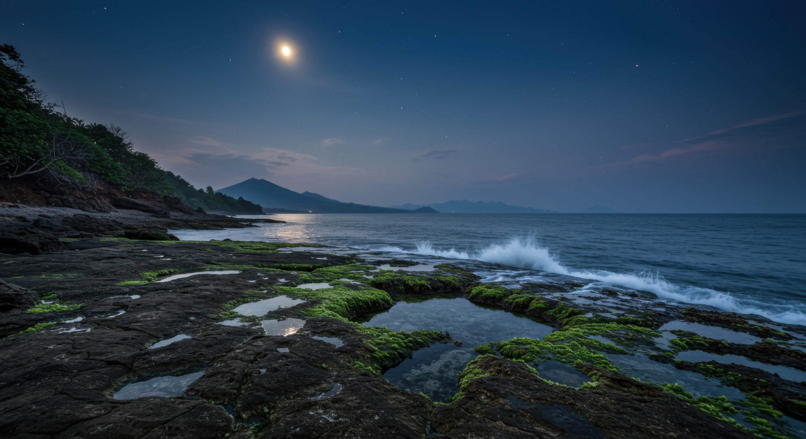 Mysterious moonlit tidal pool